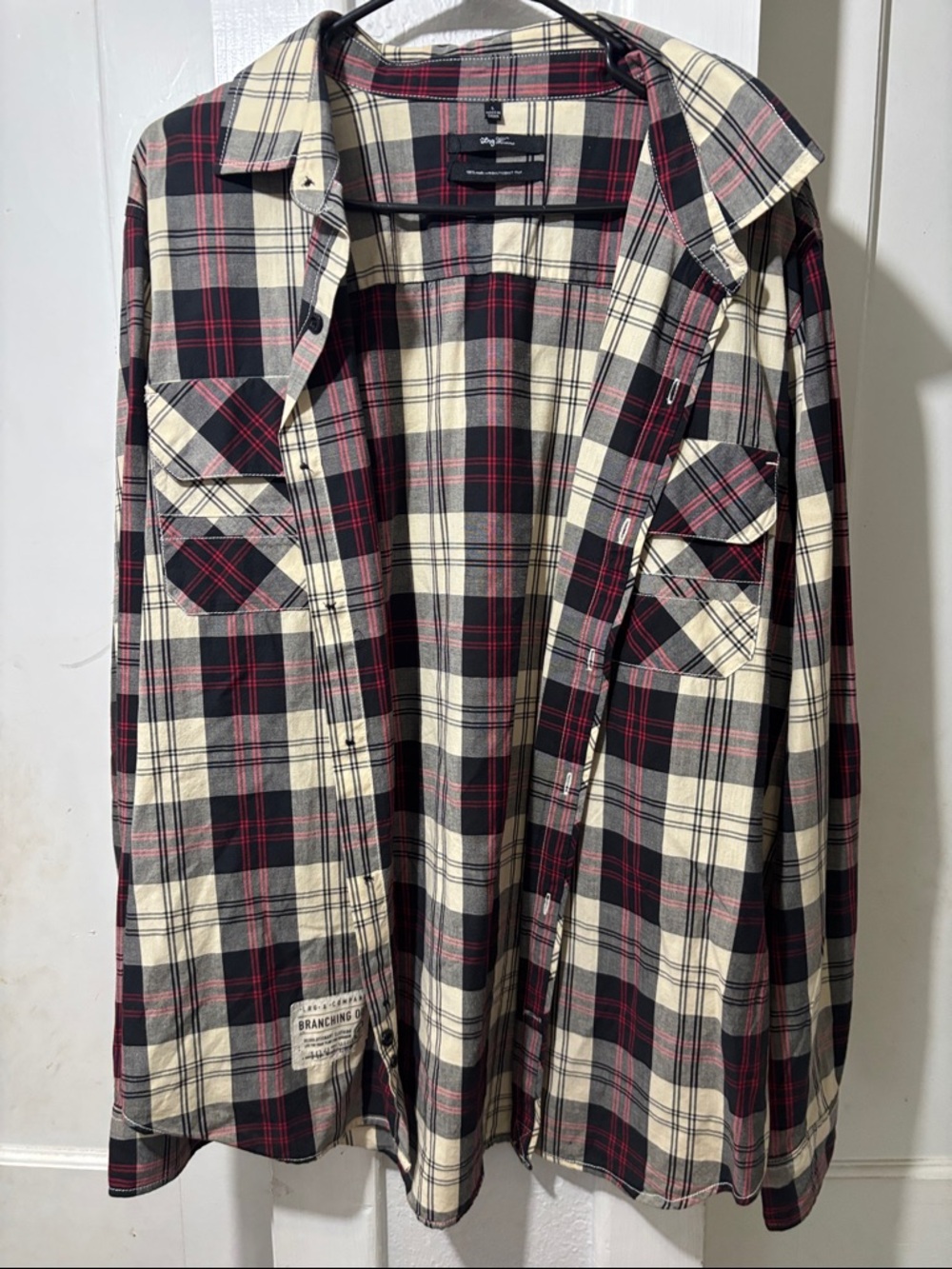 Lrg Men's Cream Black and Red Plaid Button-Down Shirt